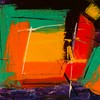 Colorful abstract acrylic painting with vibrant hues on textured canvas.